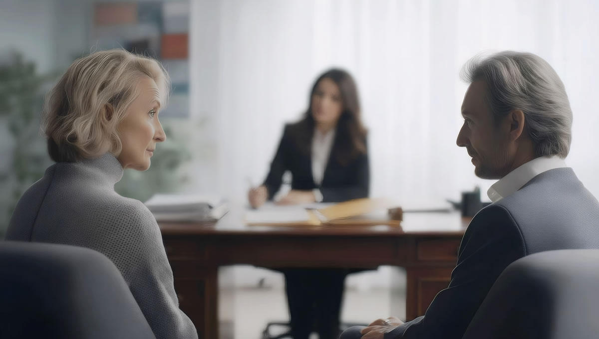 Kommunikation in einer Anwaltskanzlei, Beratungsgespräch mit Anwältin in einem modernen Büro, professionelle Rechtsberatung in Euskirchen & Erftstadt, Kanzlei Balduin.